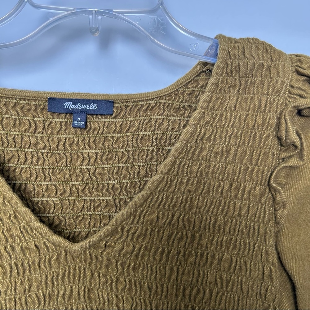 Madewell Flannel Lucie V-Neck Smocked Mini Dress in Weathered Olive - Picture 4 of 8